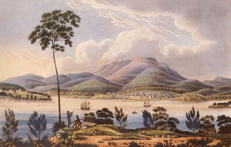 Lycett, Joseph Distant View of Hobart Town,Van Diemen-s Land,from Blufhead Spain oil painting art